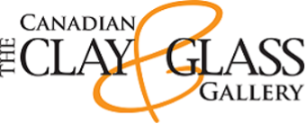 Black text that says The Canadian Clay and Glass Gallery with a large central dark orange & symbol.