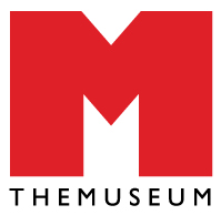 A very large red letter "M" over top of text that say themuseum in capital letters 