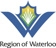 Region of waterloo logo. Large blue "W" with a yellow to green ombre leaf in the middle.